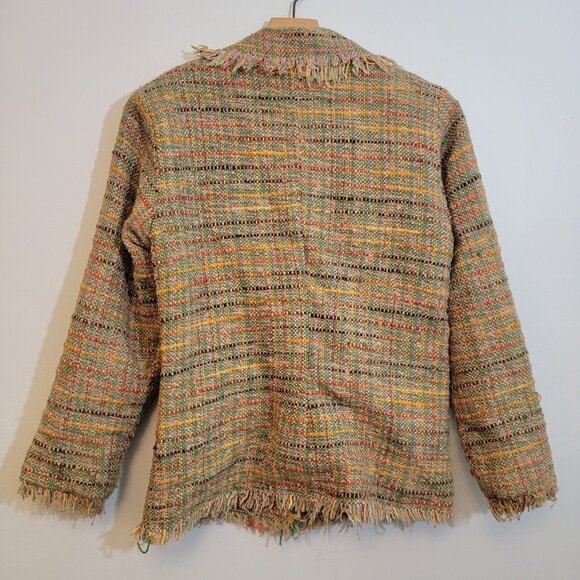 Vintage Flashback Couture Jacket Wool Blend Boho Blazer Patchwork‎ Fringe Sz M - Picture 7 of 12